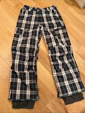 Burton dryride Plaid Men's Cargo Snowboarding Pants - Black, White & Teal medium